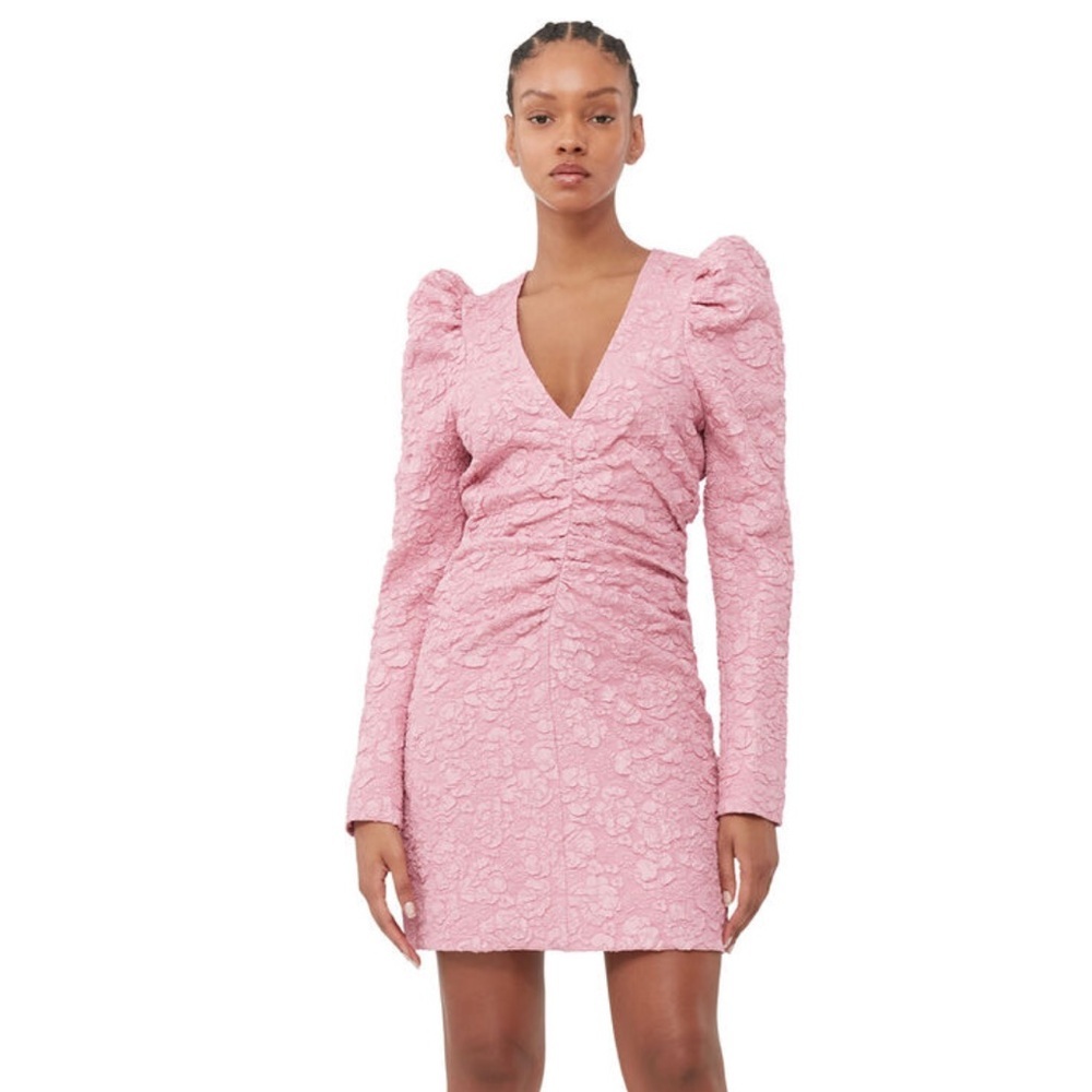 Ganni‎ Pink Jacquard V-Neck Mini Dress Orchid Smoke NWOT EU 34